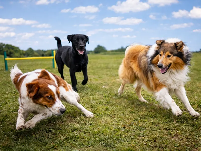 Hunde beim Spielen in der Spielgruppe